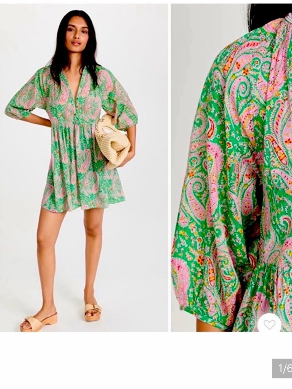 ba&sh Green Paisley Mini Dress with Pink Accents size L